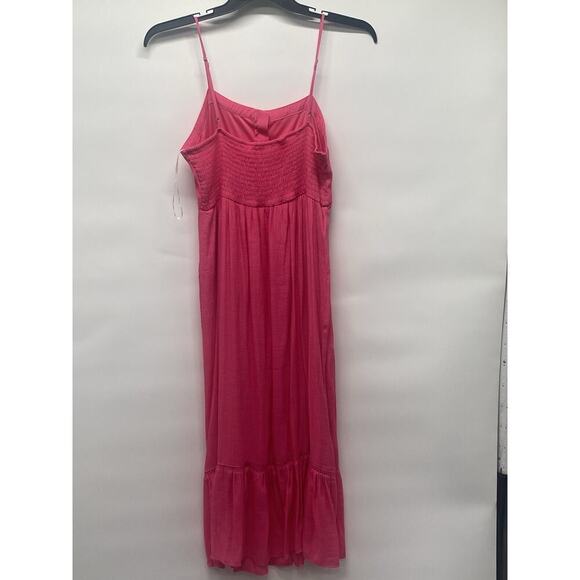 Love Tree Women’s Smocked Back Ruffled Hem Midi Dress Size L Pink Summer Beach - Picture 2 of 8